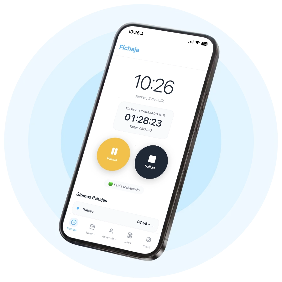 App móvil de TalentionHR para fichar y solicitar vacaciones